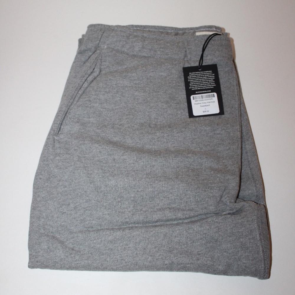 $98 Buck Mason Mens L Interloop Sweatpants Heather Gray 100% Cotton Lounge Pant